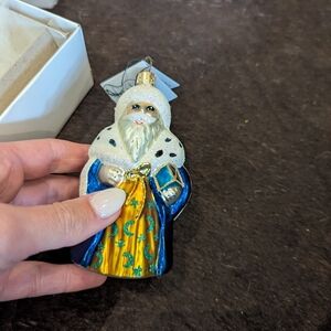 Festive Santa Ornament in Blue and Gold